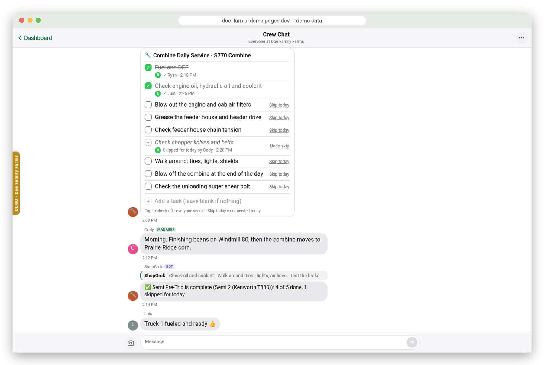Checklists in Crew Chat