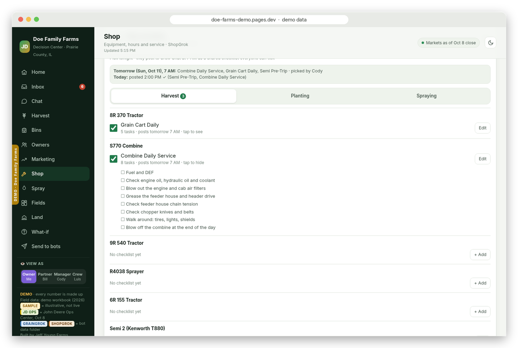 Shop daily checklists