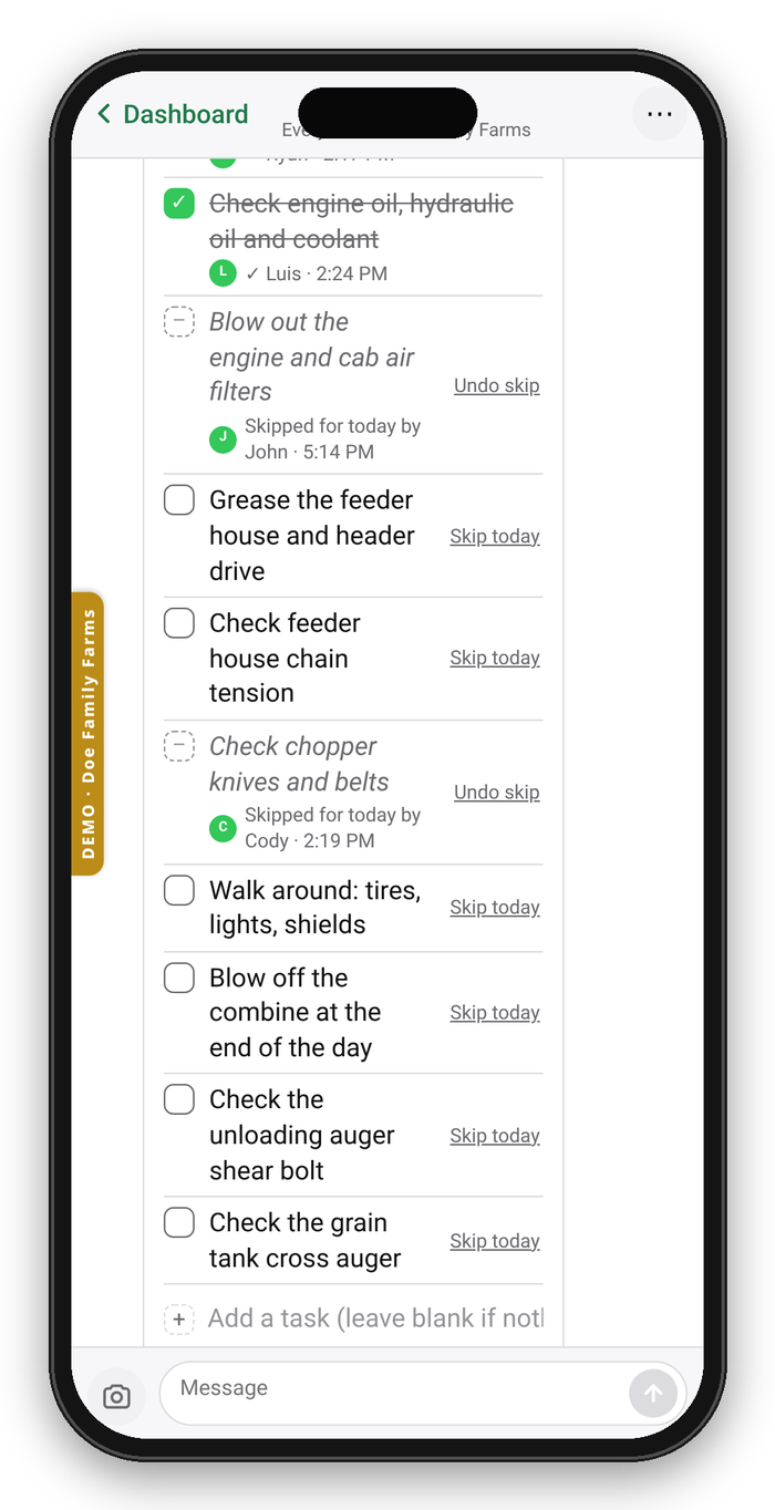 Checklists in Crew Chat