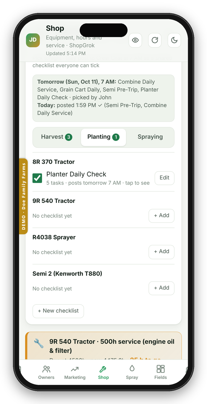 Shop daily checklists